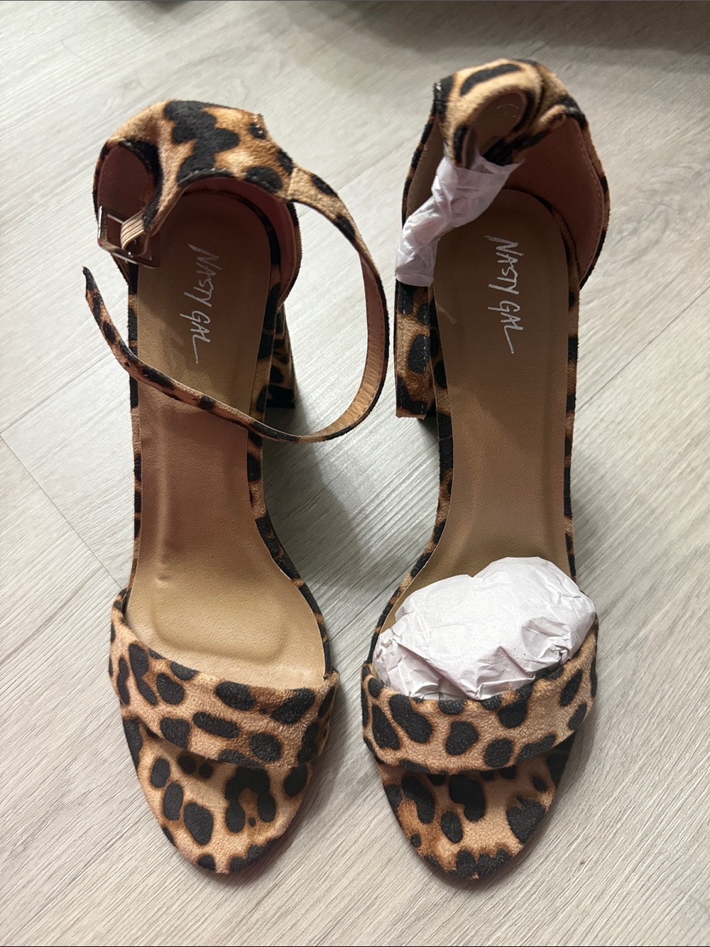 Nasty Gal Leopard Print Ankle-Strap Block Heels - Brown/Black